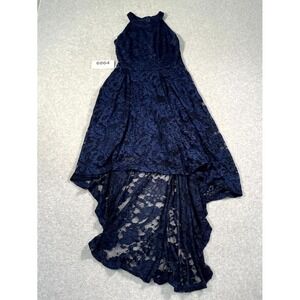 Dressystar Cocktail Party Dress Womens Small Blue Lace Floral Hi Low Halter Neck